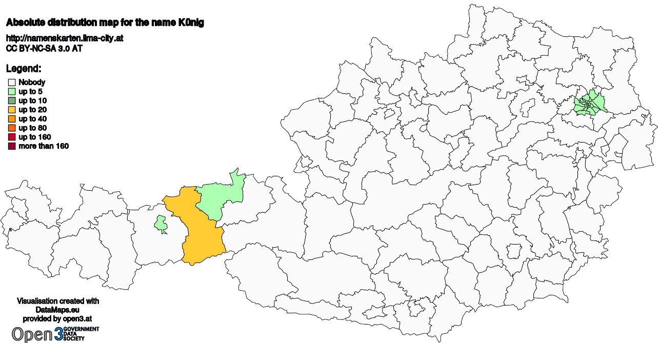 Absolute Distribution maps for surname Künig