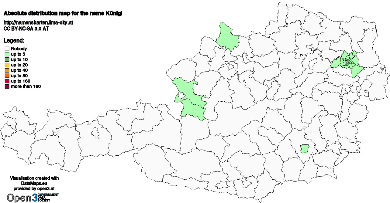 Absolute Distribution maps for surname Künigl