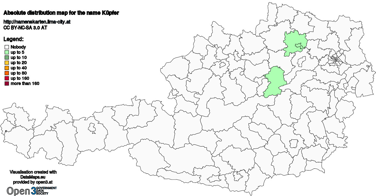 Absolute Distribution maps for surname Küpfer