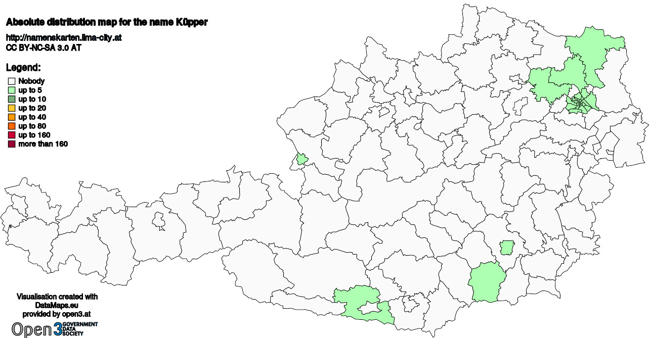 Absolute Distribution maps for surname Küpper