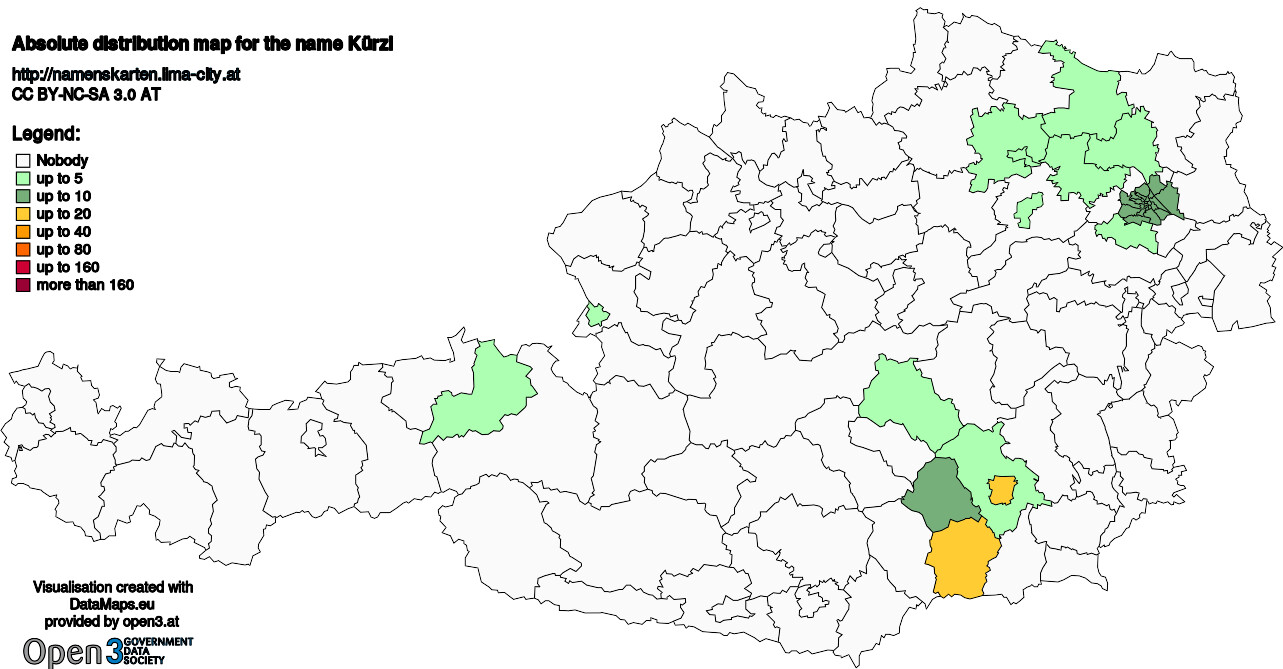 Absolute Distribution maps for surname Kürzl