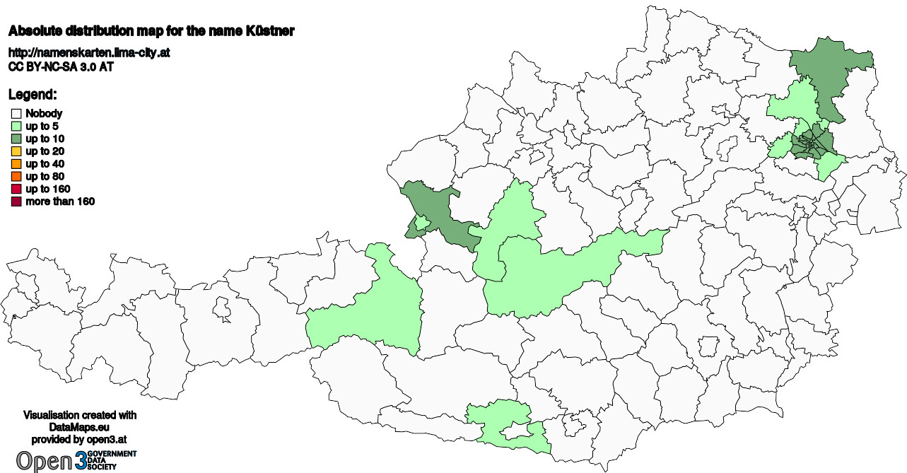 Absolute Distribution maps for surname Küstner