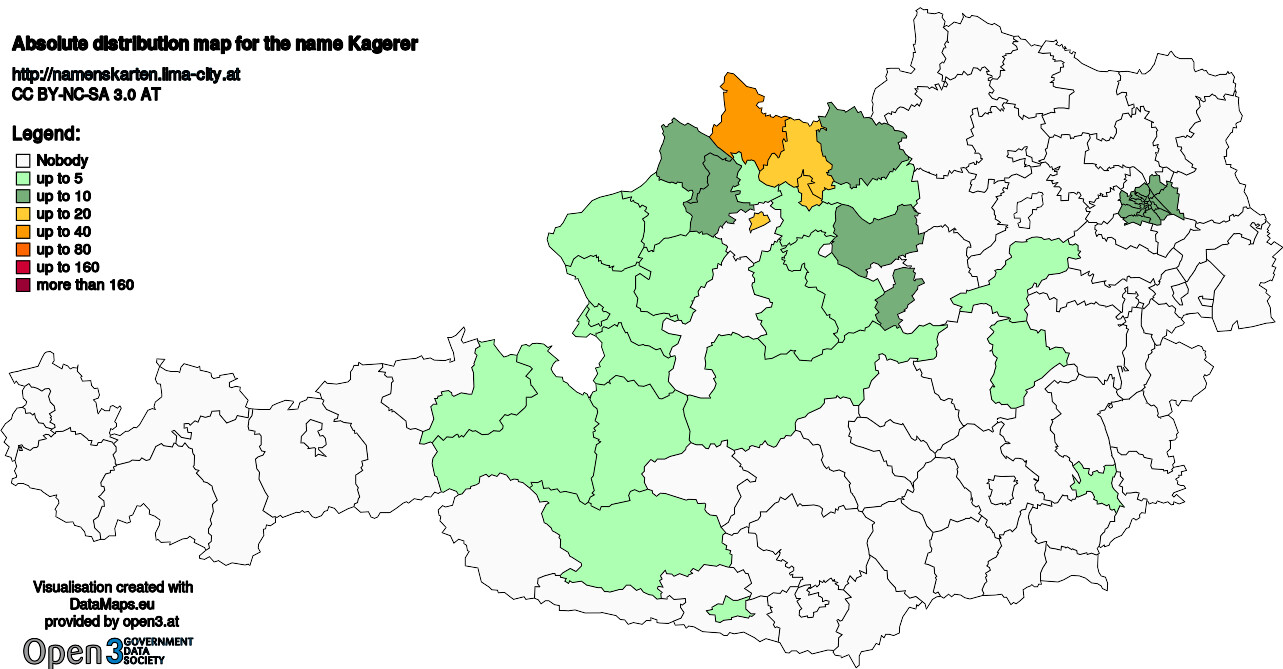 Absolute Distribution maps for surname Kagerer