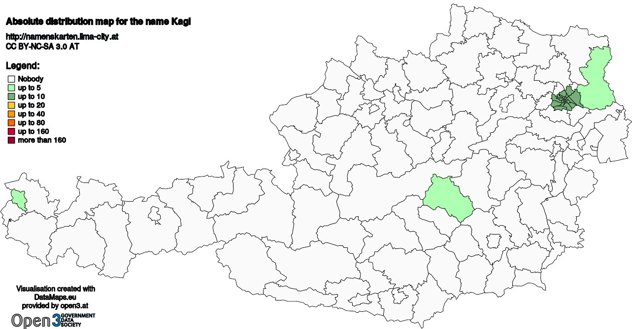 Absolute Distribution maps for surname Kagl