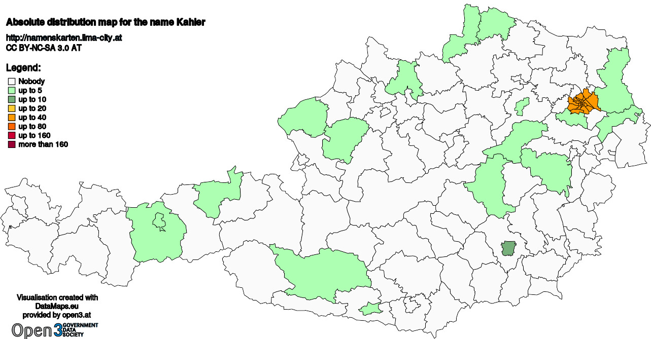 Absolute Distribution maps for surname Kahler