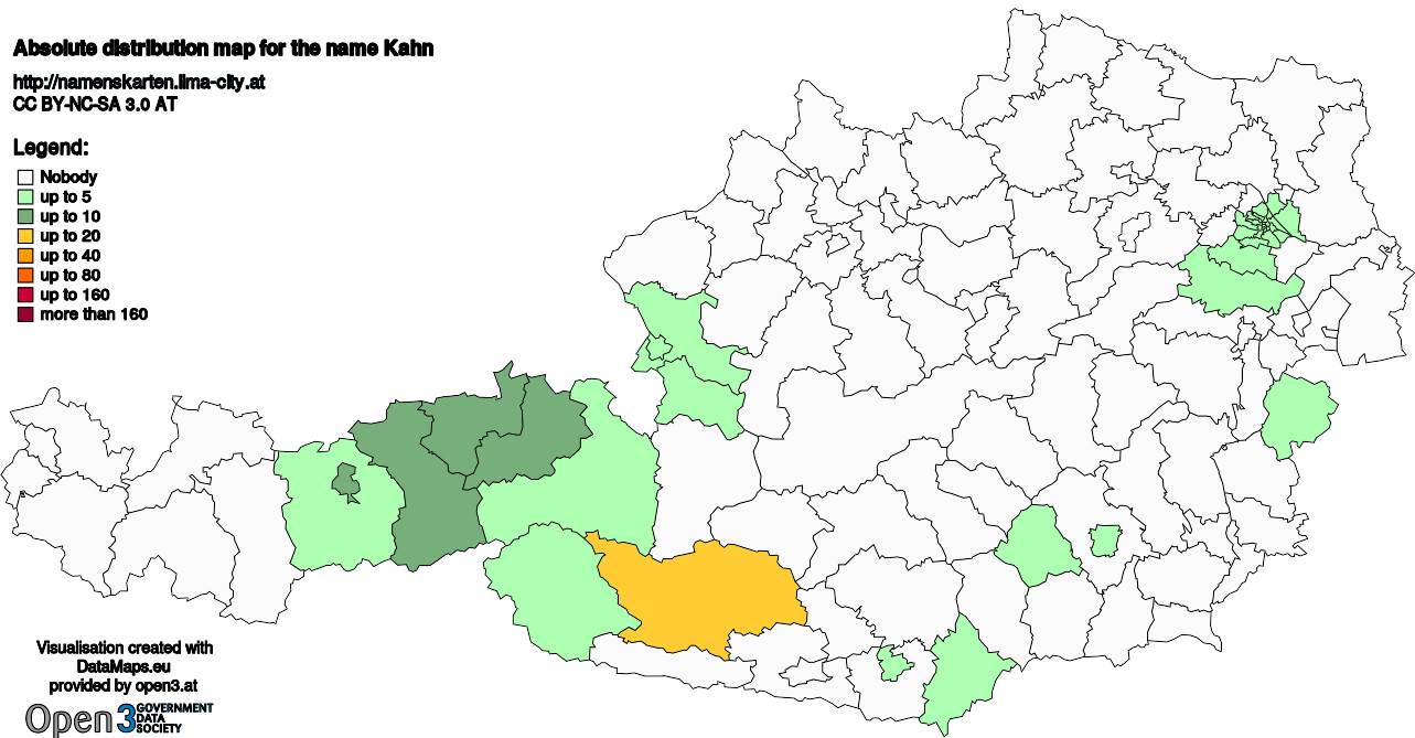 Absolute Distribution maps for surname Kahn