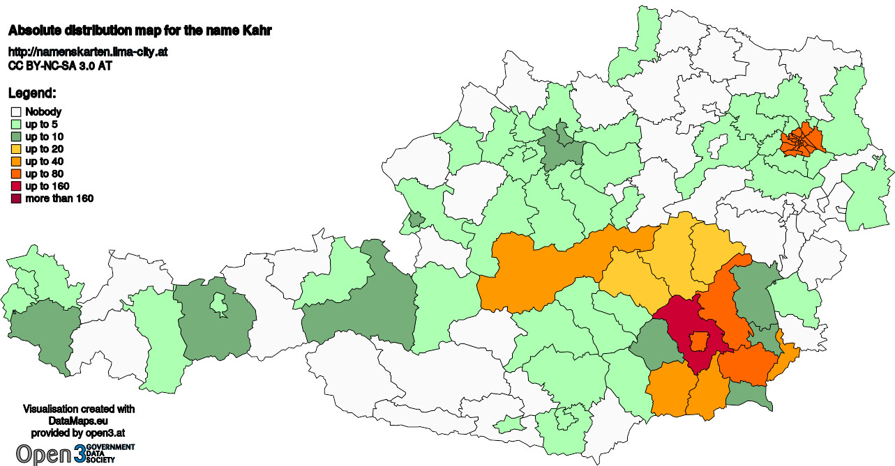 Absolute Distribution maps for surname Kahr