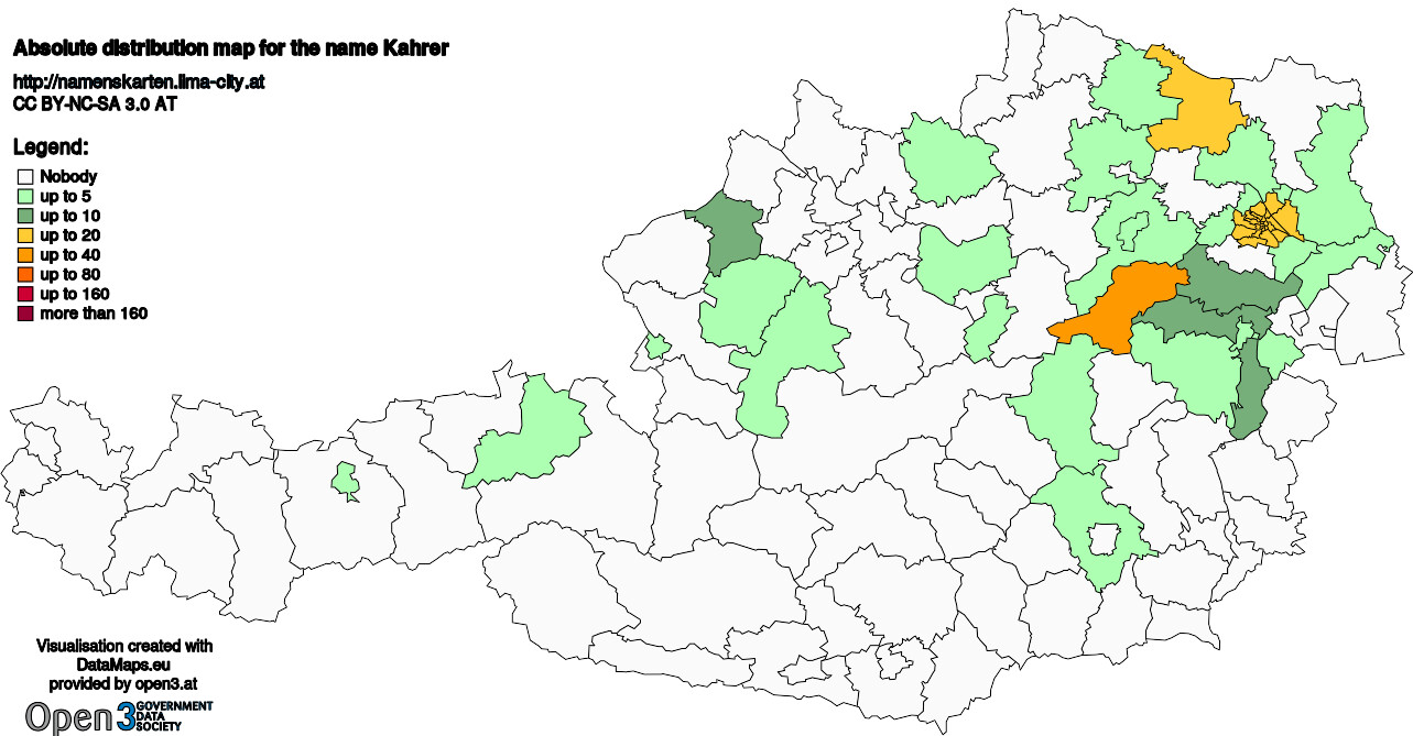 Absolute Distribution maps for surname Kahrer