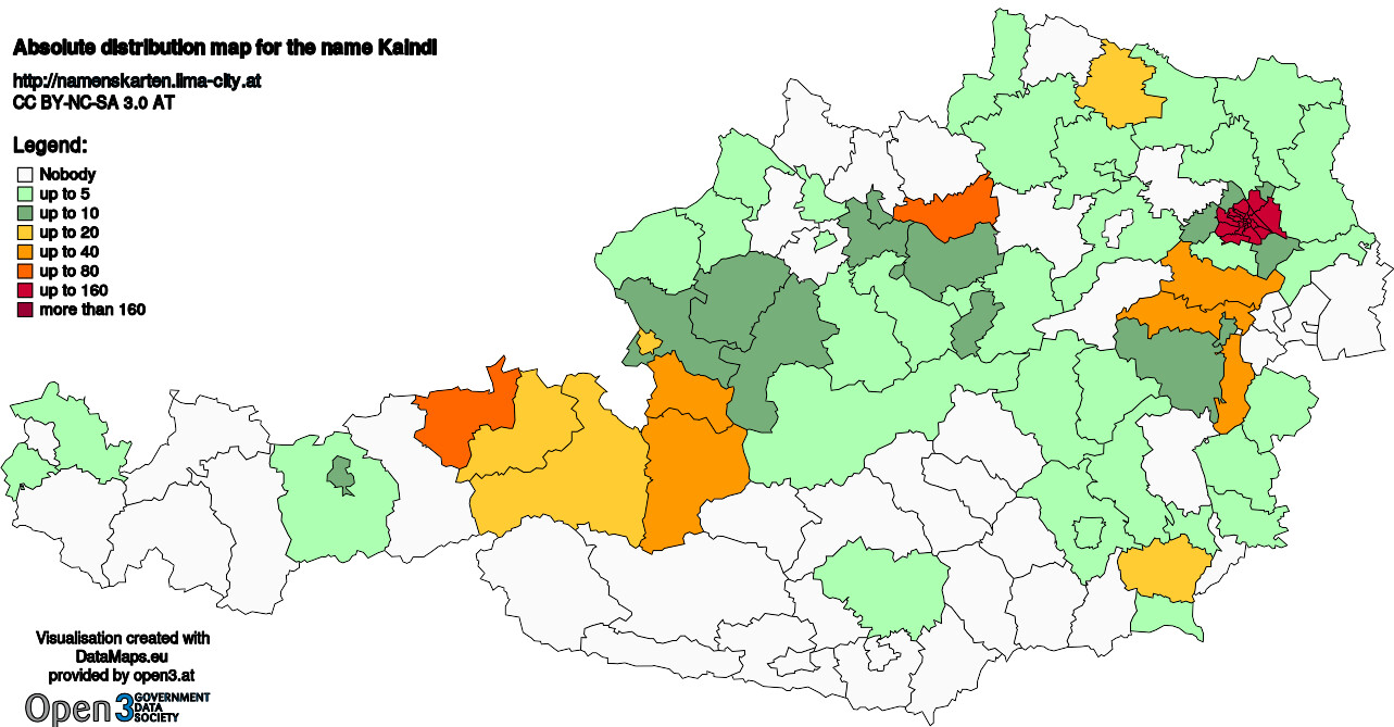 Absolute Distribution maps for surname Kaindl