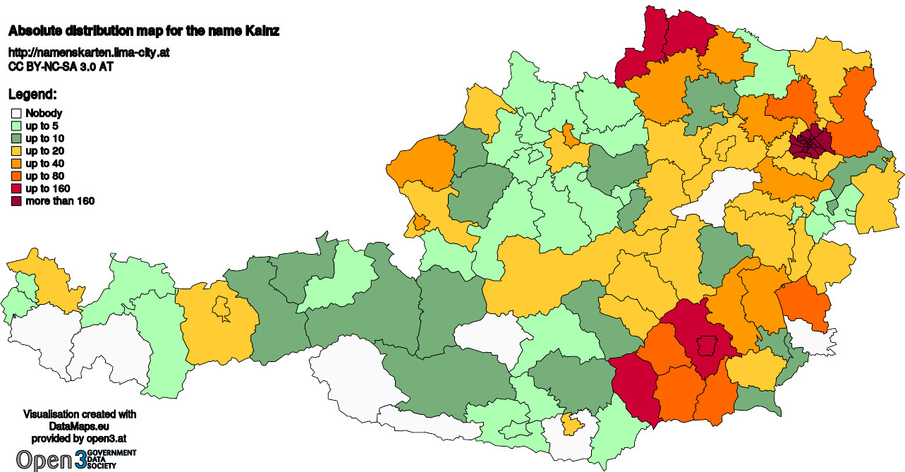 Absolute Distribution maps for surname Kainz