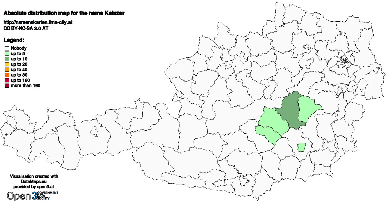 Absolute Distribution maps for surname Kainzer