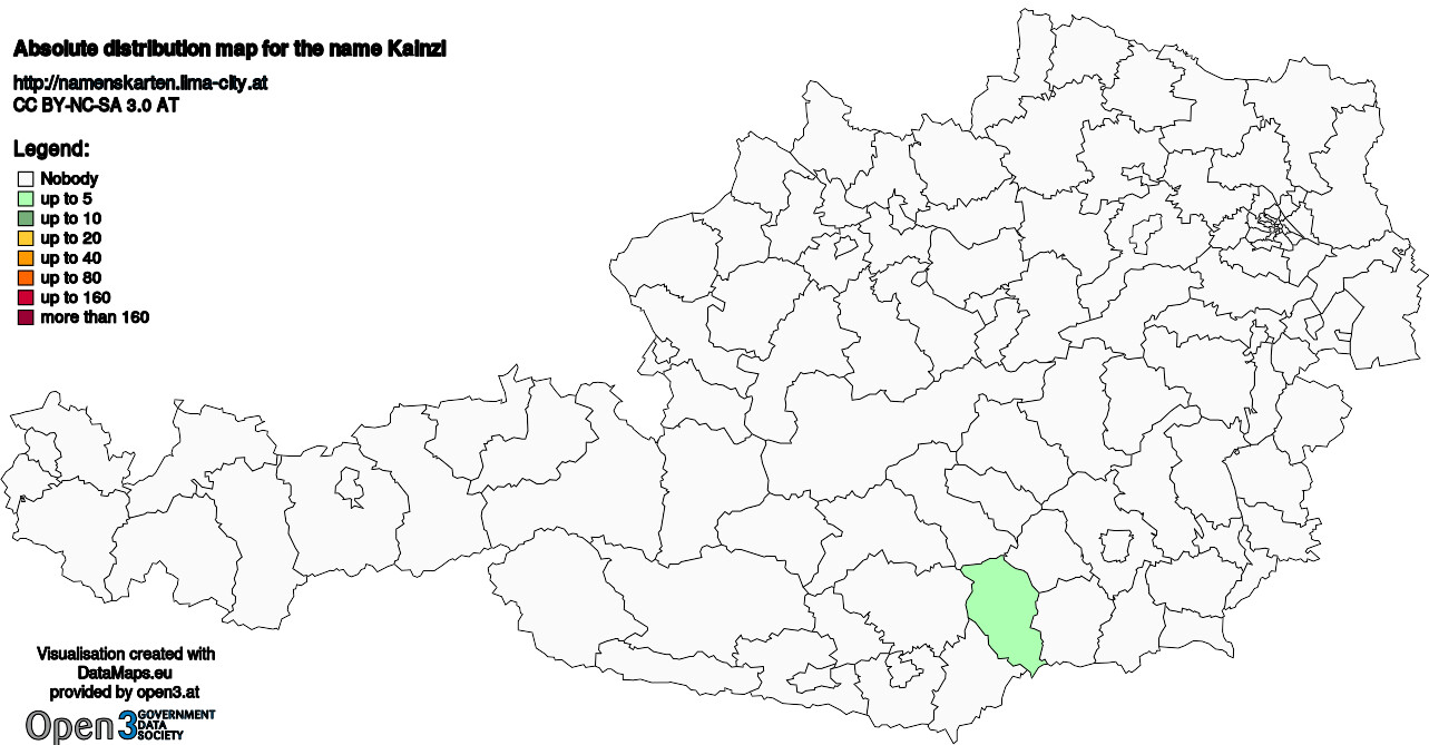 Absolute Distribution maps for surname Kainzl