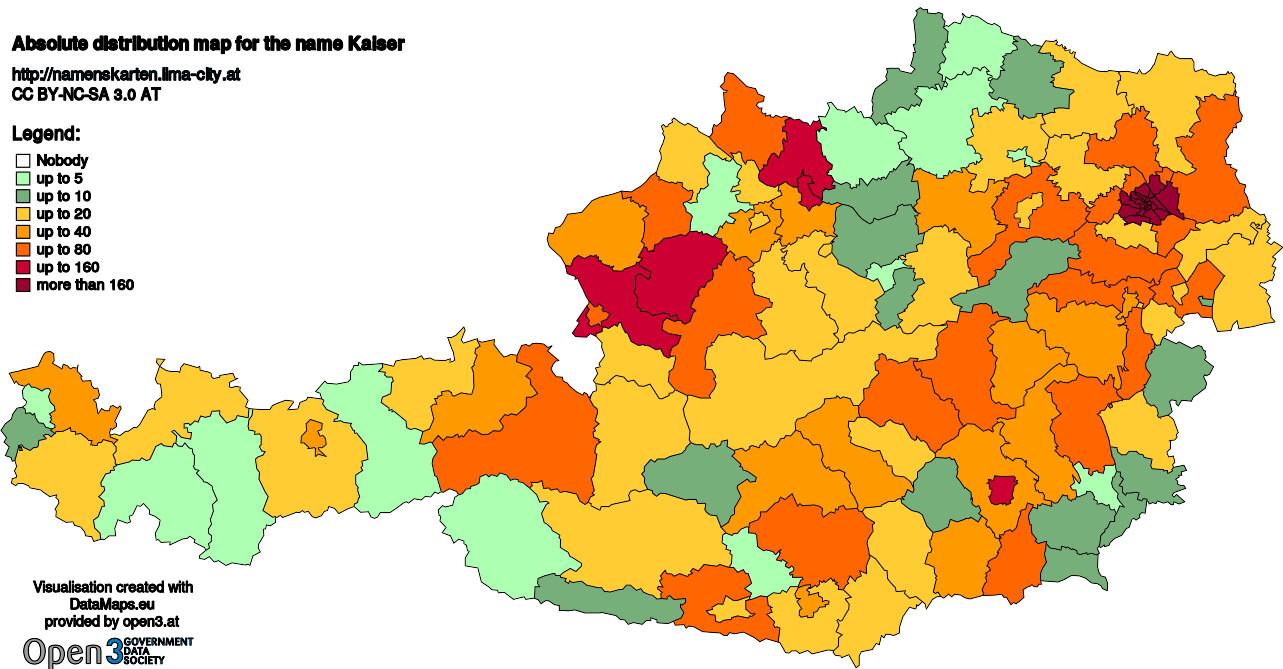Absolute Distribution maps for surname Kaiser