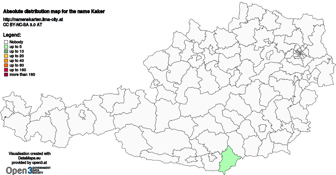Absolute Distribution maps for surname Kaker