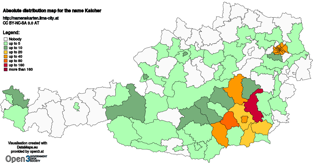 Absolute Distribution maps for surname Kalcher