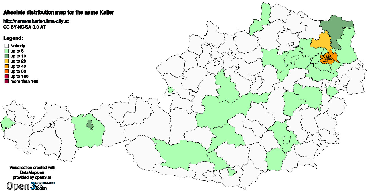 Absolute Distribution maps for surname Kaller