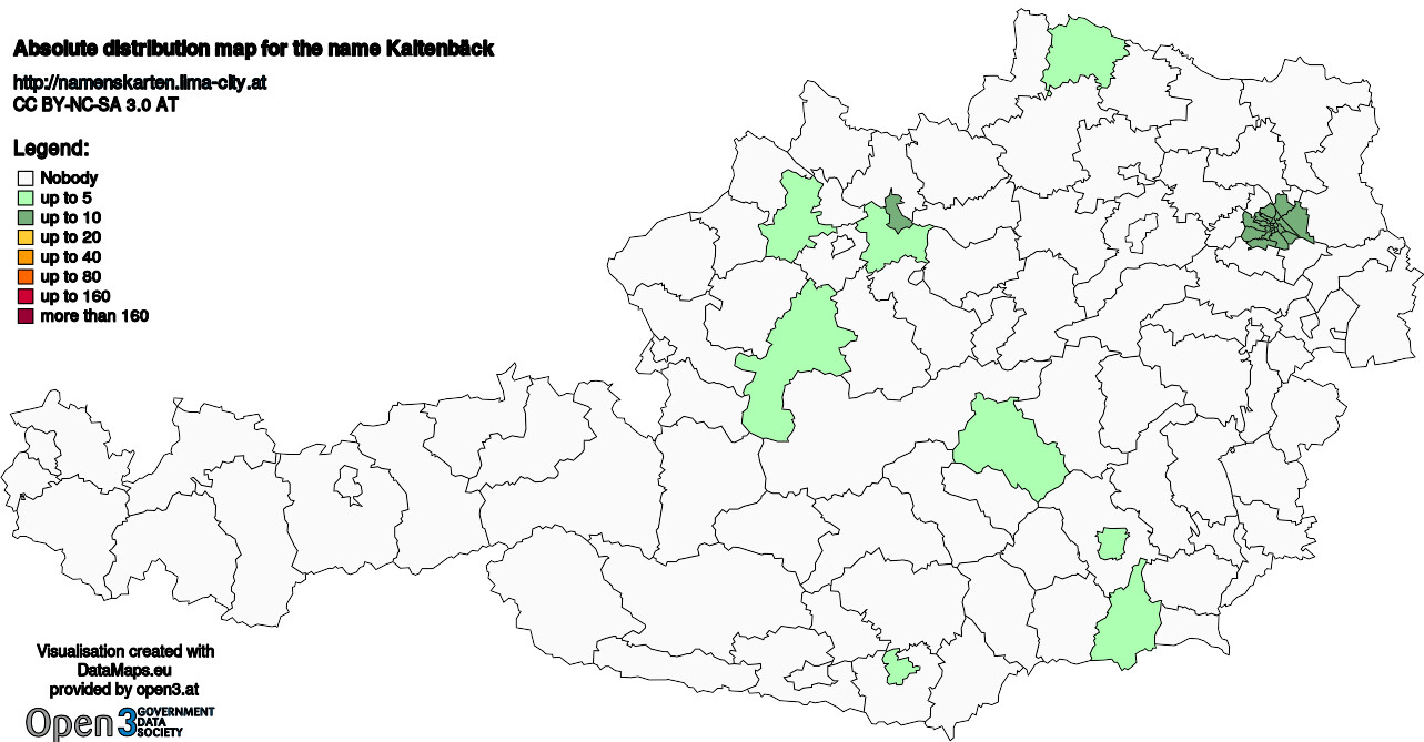 Absolute Distribution maps for surname Kaltenbäck