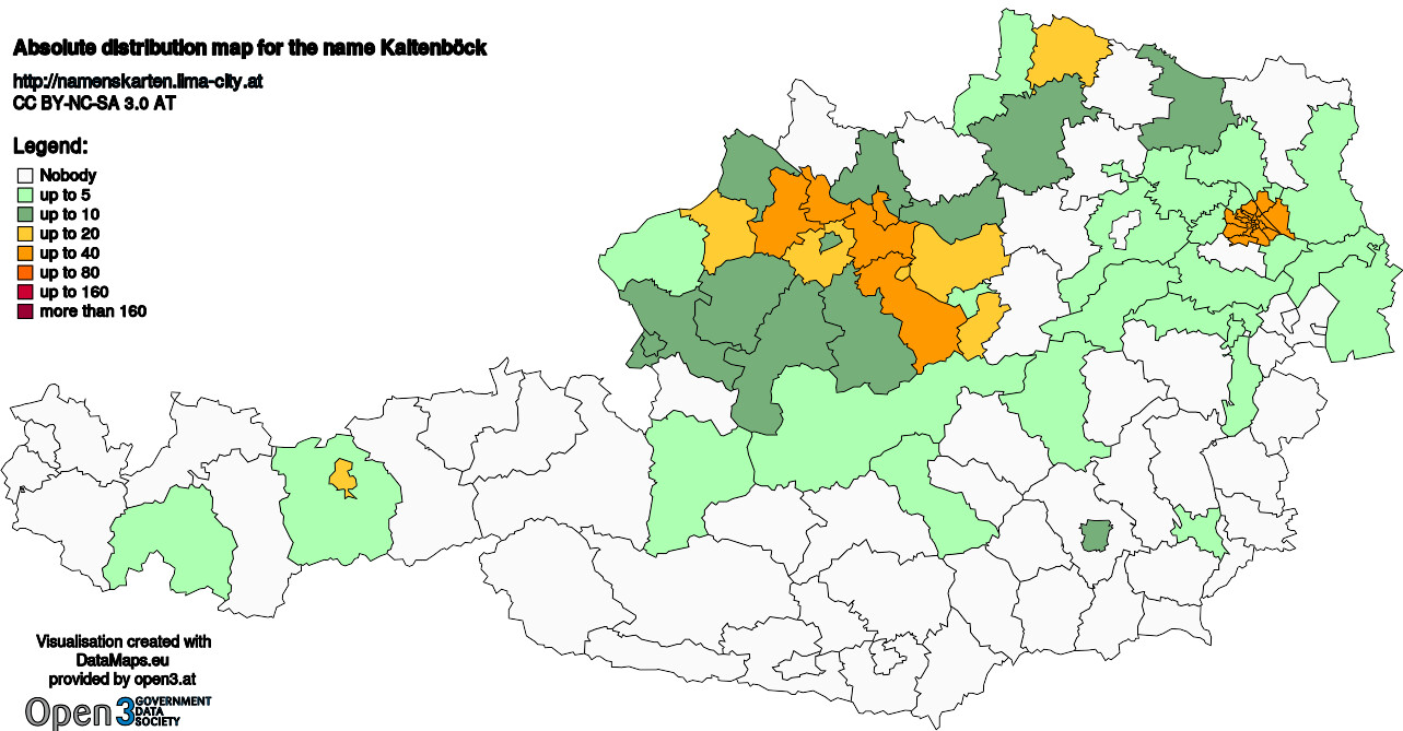 Absolute Distribution maps for surname Kaltenböck