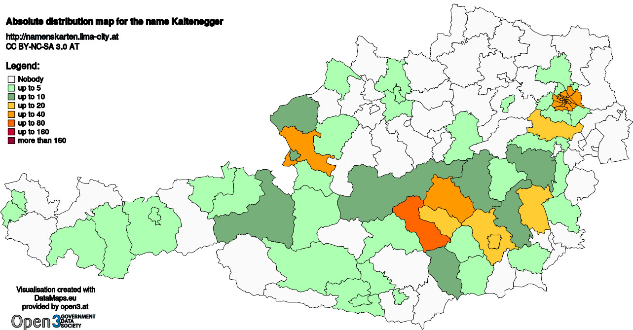 Absolute Distribution maps for surname Kaltenegger