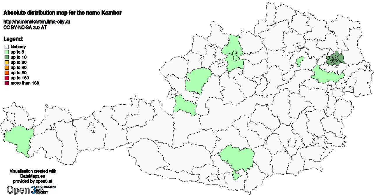 Absolute Distribution maps for surname Kamber