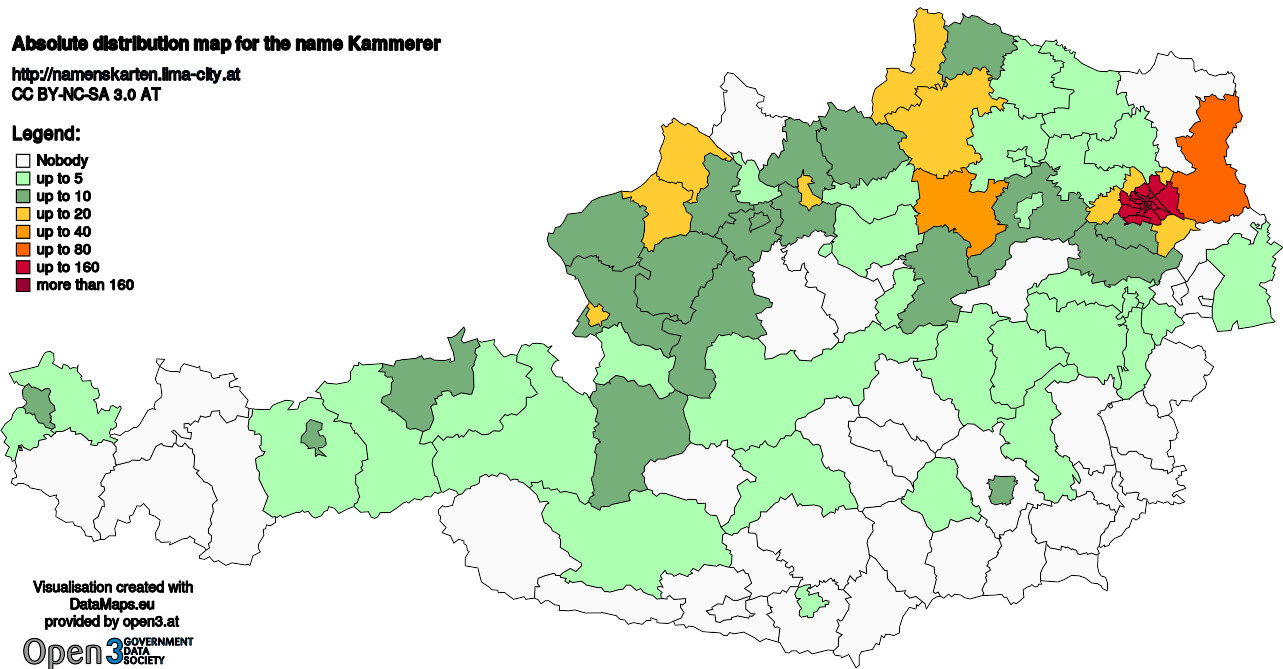 Absolute Distribution maps for surname Kammerer