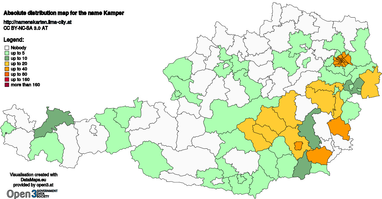 Absolute Distribution maps for surname Kamper