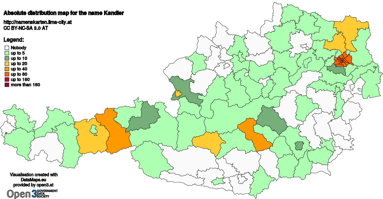 Absolute Distribution maps for surname Kandler