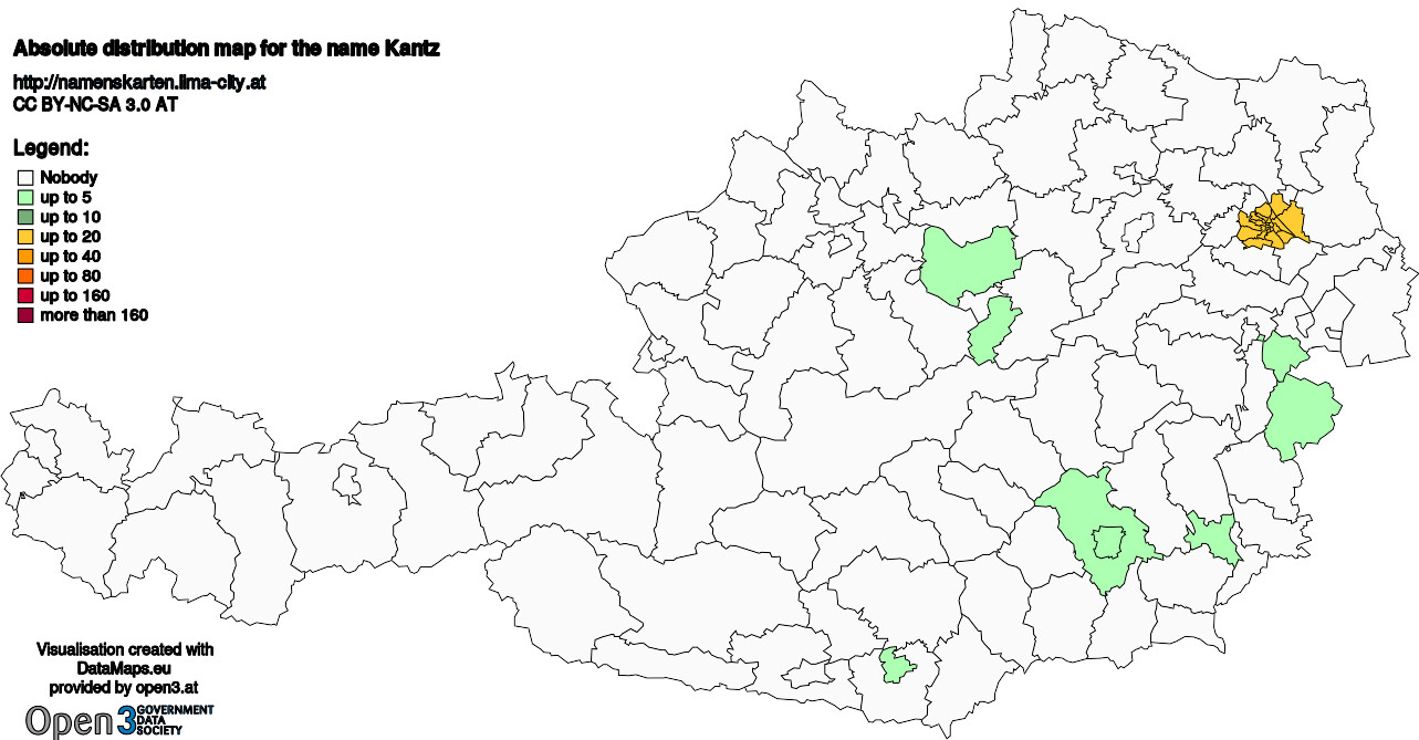 Absolute Distribution maps for surname Kantz