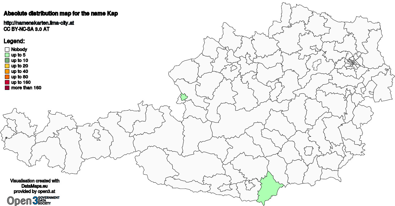 Absolute Distribution maps for surname Kap