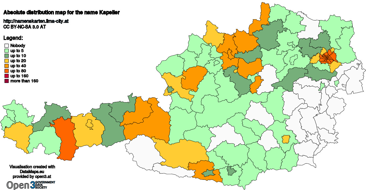 Absolute Distribution maps for surname Kapeller