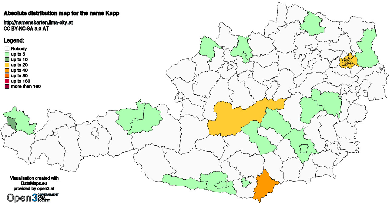 Absolute Distribution maps for surname Kapp