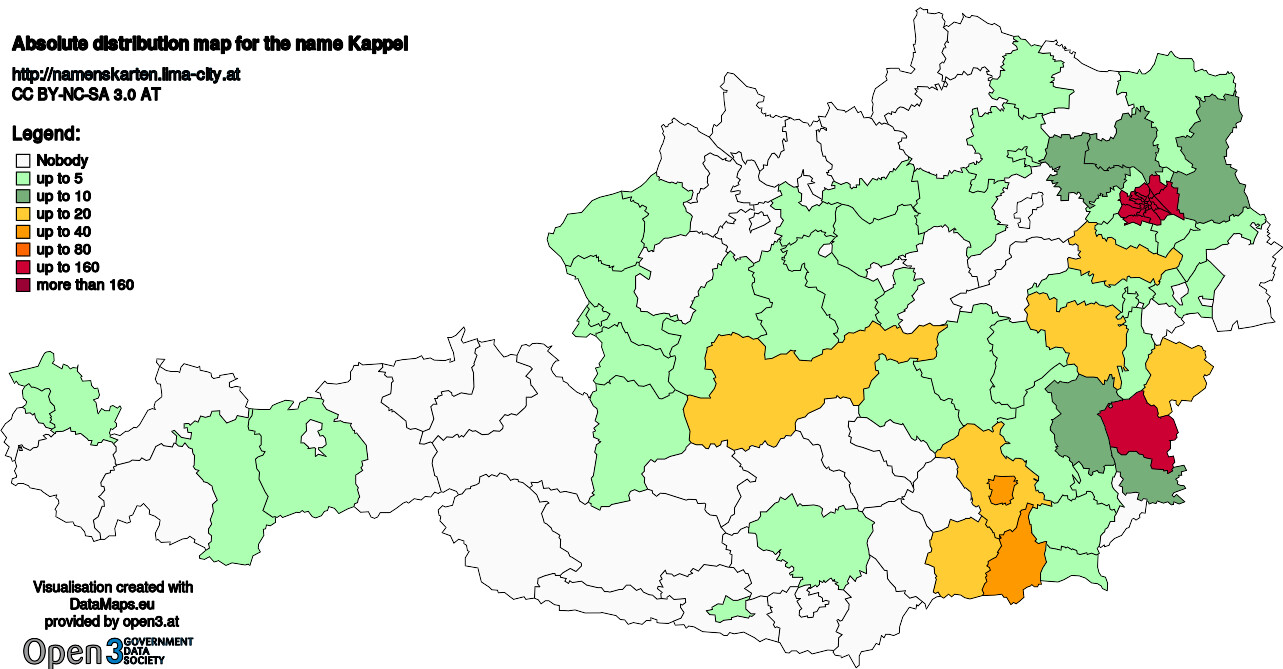 Absolute Distribution maps for surname Kappel