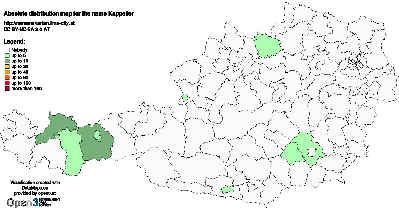 Absolute Distribution maps for surname Kappeller