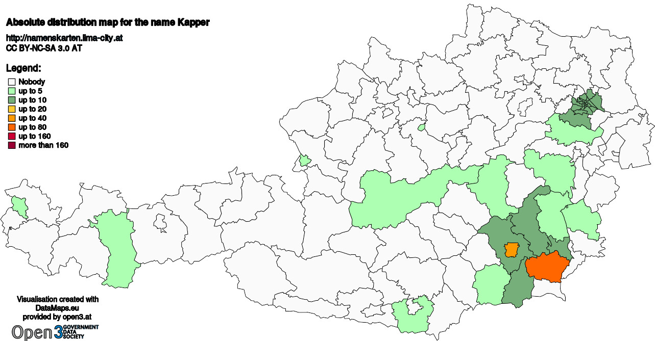 Absolute Distribution maps for surname Kapper