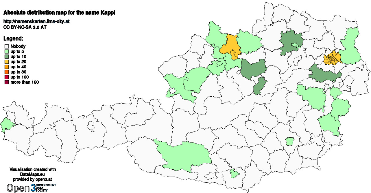 Absolute Distribution maps for surname Kappl