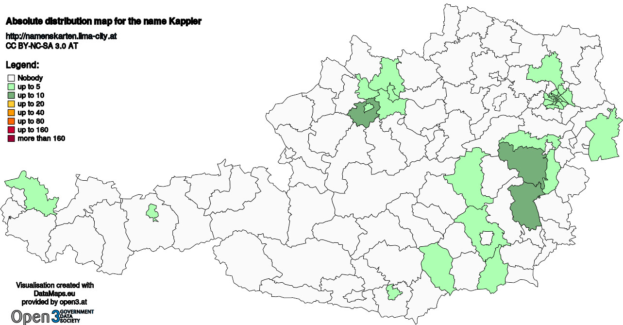 Absolute Distribution maps for surname Kappler