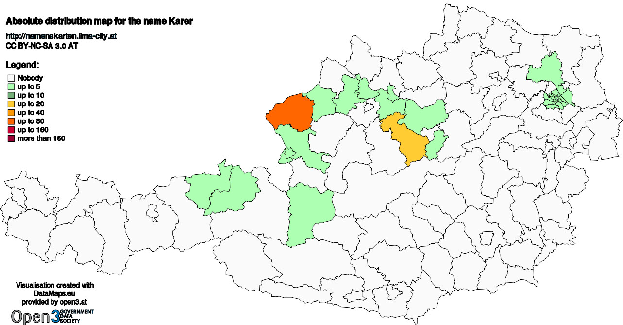 Absolute Distribution maps for surname Karer