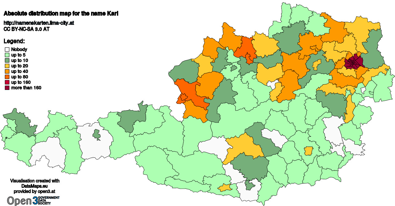 Absolute Distribution maps for surname Karl