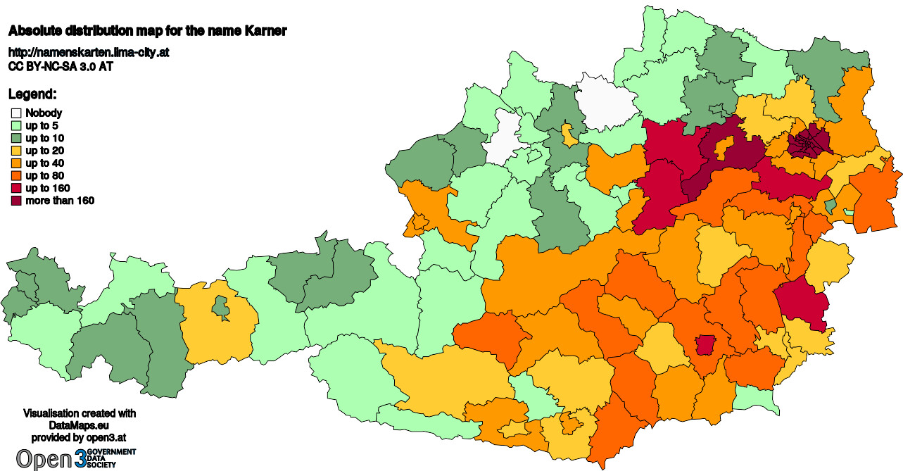 Absolute Distribution maps for surname Karner