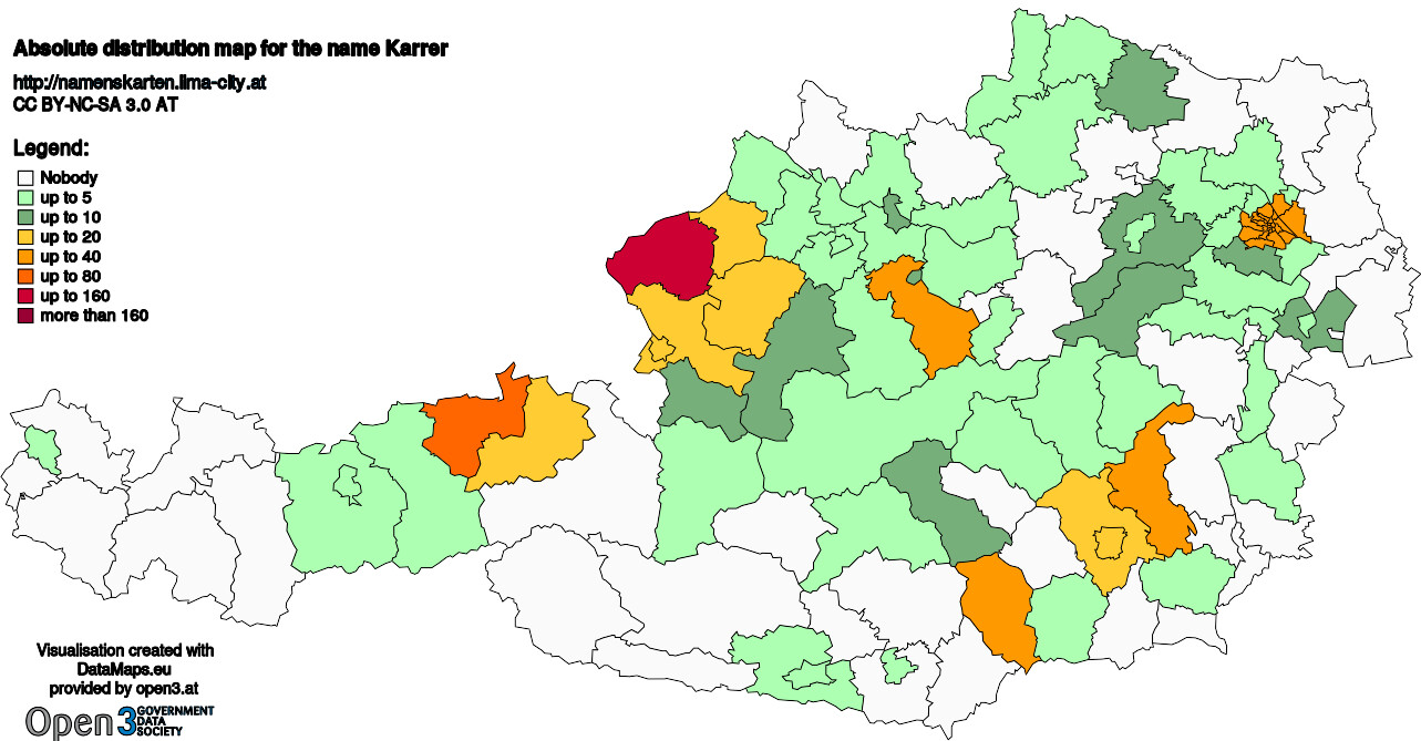 Absolute Distribution maps for surname Karrer