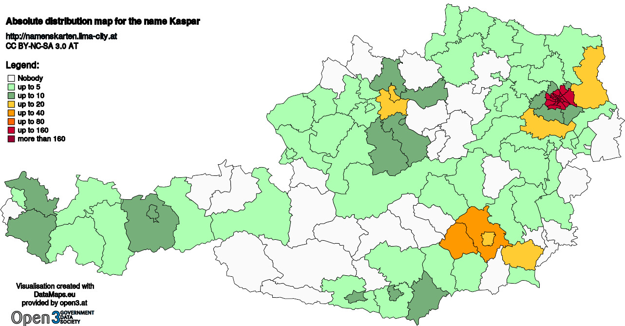 Absolute Distribution maps for surname Kaspar