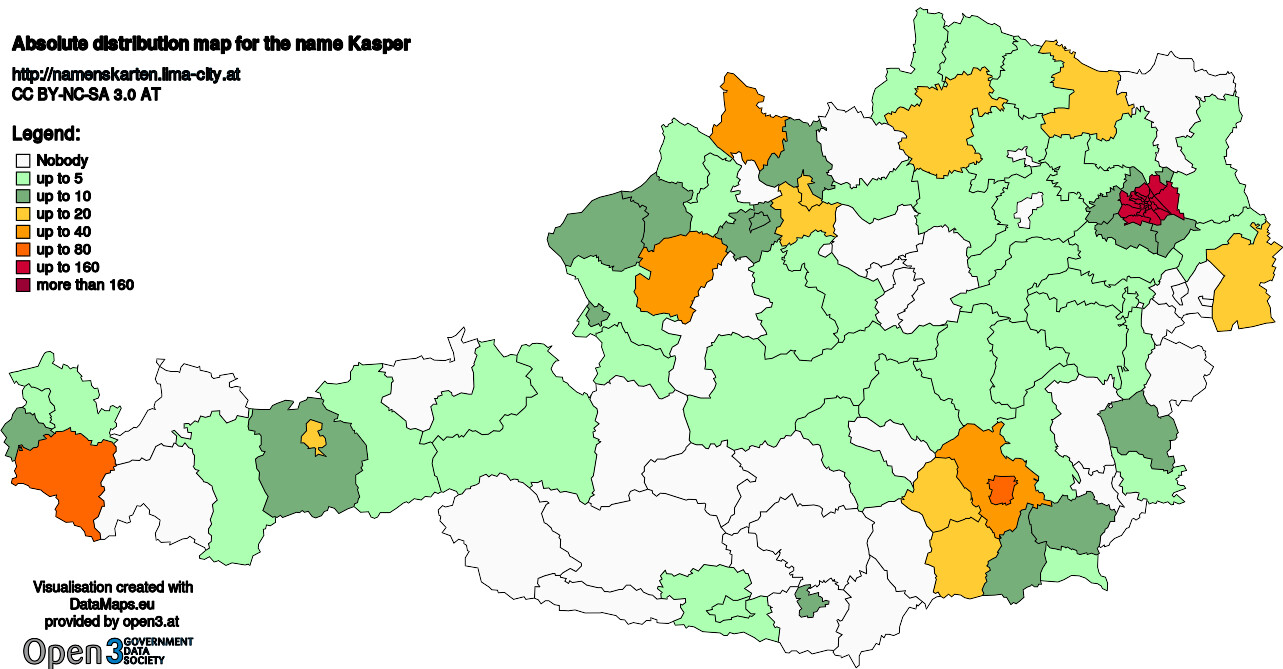 Absolute Distribution maps for surname Kasper