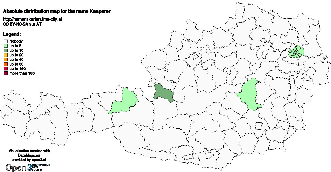 Absolute Distribution maps for surname Kasperer