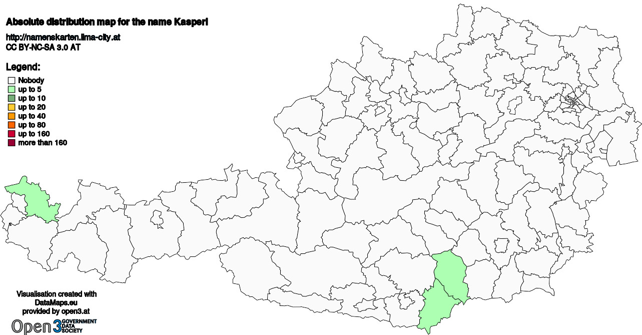 Absolute Distribution maps for surname Kasperl