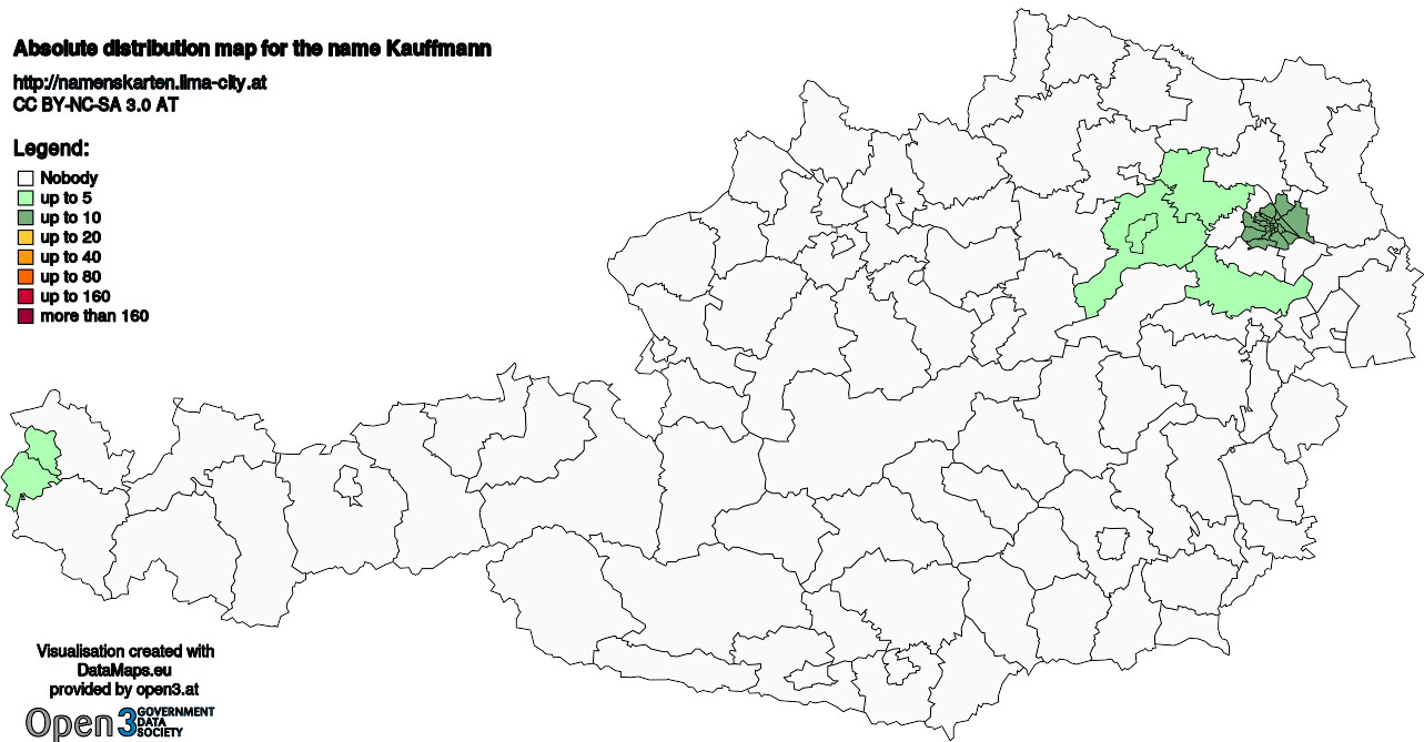 Absolute Distribution maps for surname Kauffmann