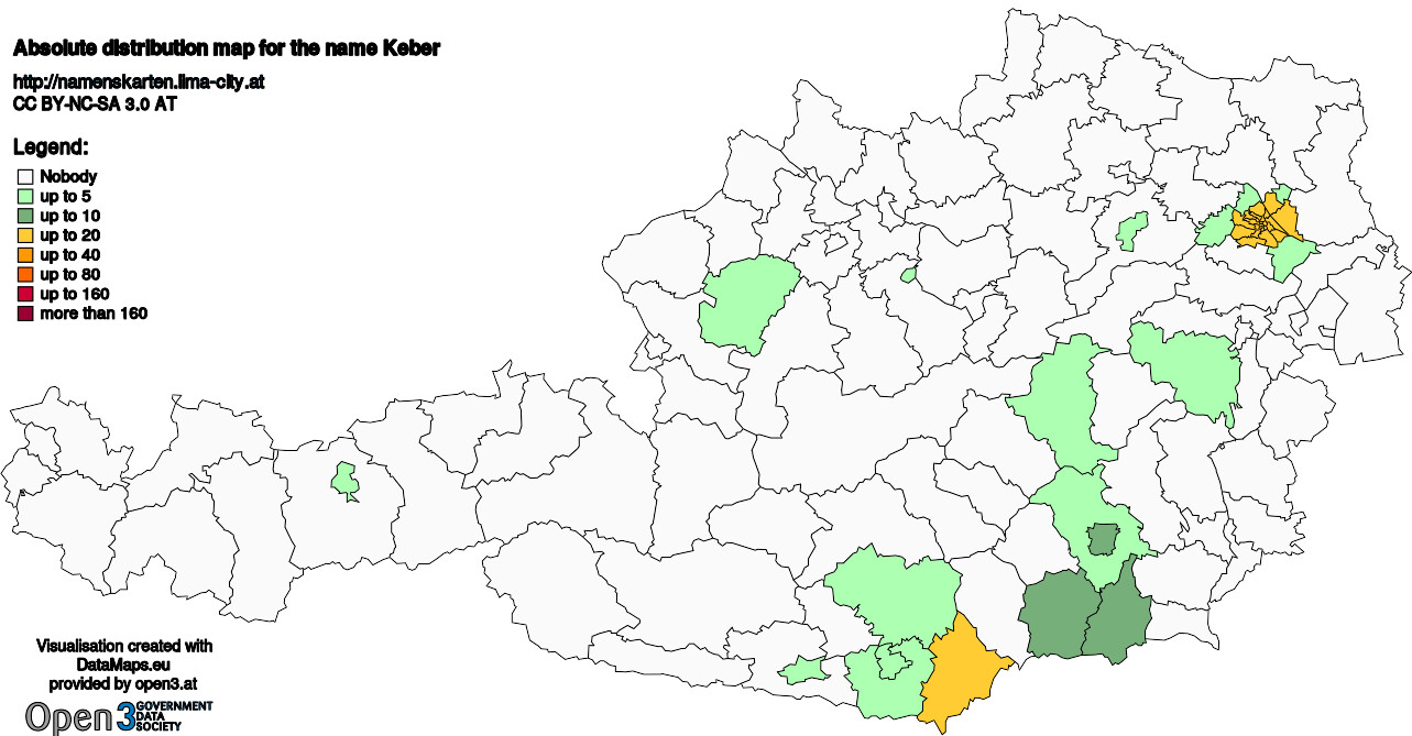 Absolute Distribution maps for surname Keber