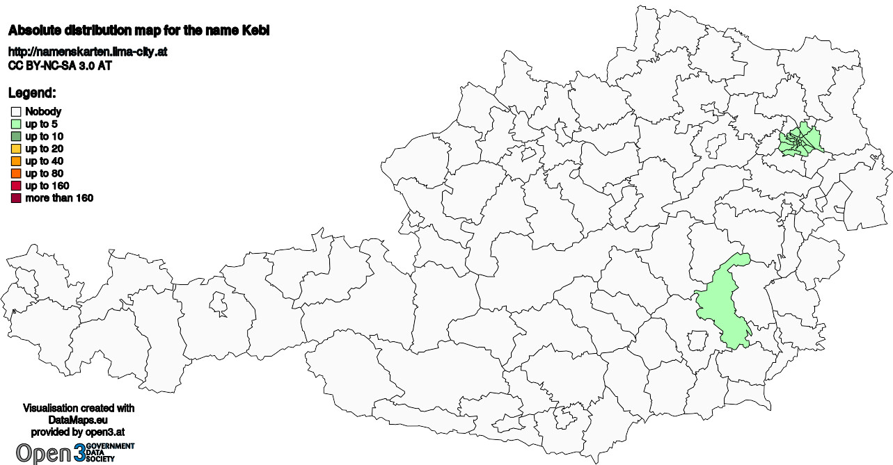 Absolute Distribution maps for surname Kebl