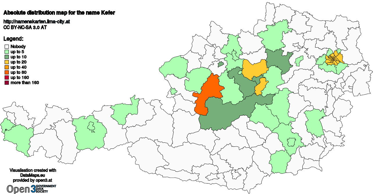 Absolute Distribution maps for surname Kefer