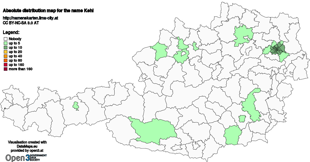 Absolute Distribution maps for surname Kehl