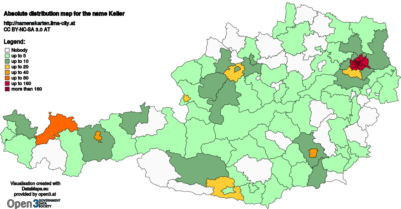 Absolute Distribution maps for surname Keller